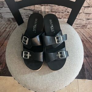 Boutique 9 Black Double-Buckle Slide Sandals